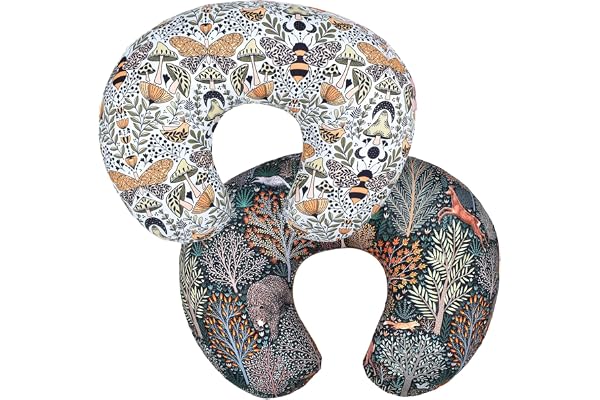 Winmany 2-pack baby amningskudde överdrag nyfödd u-format amning örngott kuddöverdrag stretchigt utbytbart skogs- och blommigt kuddöverdrag 57 x 45 cm