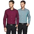 Amazon Brand - Symbol Men's Solid Cotton Formal Shirt | Casual | Plain | Full Sleeve | Combo Pack of 2-Regular Fit (Available in Plus Size)