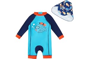 upandfast Costume da Bagno Intero per Bambini con Cappello da Sole UPF 50+ Protezione Solare Muta da Surf per Bambini