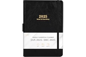 INDEME 2025 Diary - Diary 2025 A5 Week to View from January 2025 to December 2025, 14.6 X 21 cm, A5 Premium Thicker Paper with Pen Holder, Inner Pocket and 88 Notes Pages, black