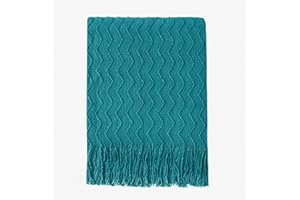BOURINA Textured Solid Soft Sofa Throw Couch Cover Knitted Decorative Blanket, Teal, 127x152cm
