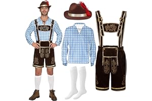 Spooktacular Creations Men's Green Blue Red Checked German Bavarian Oktoberfest Costume Set for Halloween Fancy Dress Parties and Beer Festival