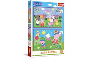 Trefl - Puzzle 2w1: Peppa Pig, Peppa na Placu Zabaw - 2 x 24 Elementy, Zestaw Dwóch Układanek dla Dzieci od 3 lat