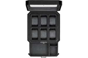 ROTHWELL 6 Slot Leder Uhrenbox mit Valet Schublade - Luxus Uhrenetui Display Organizer, Herren Aufbewahrungsboxen Halter Große Glasplatte (Schwarz/Grau)