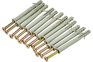 Merriway BH05911 (12 Pcs) Screw Type Solid Wall Frame Fixing with Nylon Plug, M8 x 80mm (5/16 inch x 3.1/8 inch) - Pack of 12 Pieces, White