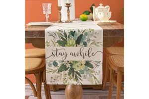 VELVHOM Runner Tavola Moderno Decorazioni Estate Runner Tavola Verde Runner da Tavola Foglie di Eucalipto Tavolo da Pranzo Lino Lavabile 40 x 140 cm per Cucina Decorazione per Interni Vacanze Feste