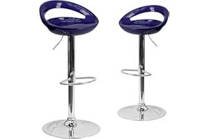 Flash Furniture Juego de 2 taburetes ajustables en altura, plástico, con abertura redondeada en el respaldo y base de cromo, plástico ABS, azul