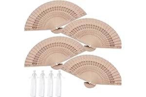 Nasxkji 4 Pcs Wooden Hand Fans Folding Hand Fans Vintage Sunflower Fragrant Wooden Folding Fan with Organza Bags for Cooling DIY Decoration Wedding Party