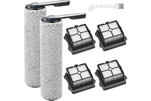 VEFTSVY Brosse à Rouleau + Filtre HEPA de Rechange pour Tineco Floor One S5/ S5 Pro/ S5 Pro 2/ S5 Extreme pour Aspirateur Sec et Humide, 2 Rouleau Brosse + 4 Filtres Pièces + 1 Brosse de Nettoyage