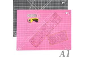 BONN-DESIGN 45 mm Rollschneider Set inkl. Schneideunterlage A1 90x60cm 5-Lagig + 5x Ersatzklingen + 2x Patchwork-Lineal Premium Stoffschneider selbstheilend Schneidematte im A1-Format Rosa/Schwarz Starter Set
