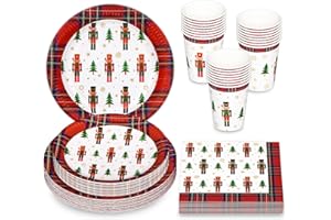 BFB Set di Piatti, Tovaglioli, Bicchieri di carta per Natalizi 96 pezzi Stoviglie per feste Soldatino Schiaccianoci Piatti monouso