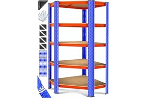 MASKO® Estantería esquinera para cargas pesadas, para sótano, 180 x 75 x 40 cm, hasta 875 kg, 5 estantes ajustables, tablero de fibra de densidad media de metal, estantería para taller, sótano,