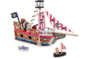 Early Learning Centre Wooden Pirate Ship For Children From 3 Years Treasure Gift kids Play Imagination Fun Sea Skull Cross bones Flag Ahoy Pretend Play