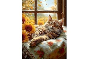 MAXBYE DIY Cat 5D Diamond Art Painting Kits, Animal Full Drill Embroidery Kits for Adults, Painting by Numbers Crystal Rhinestone Painting Pictures for Home Wall Decor 12x16inch
