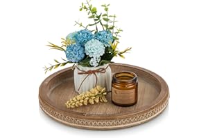 Hanobe Vassoio decorativo in legno rotondo: vassoio di perline marrone per tavolino da caffè in legno rustico decorazione contatore cucina vassoio centrotavola vintage per soggiorno portacandele