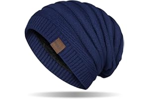 HAMUNI Mütze Damen, Atmungsaktiv Strickmütze Herren, Warme Wintermütze Damen, Street Style Slouch Beanie Mütze Herren, Klassische Unisex Winter Mütze mit Weichem Bequemem Fleece Innenfutter