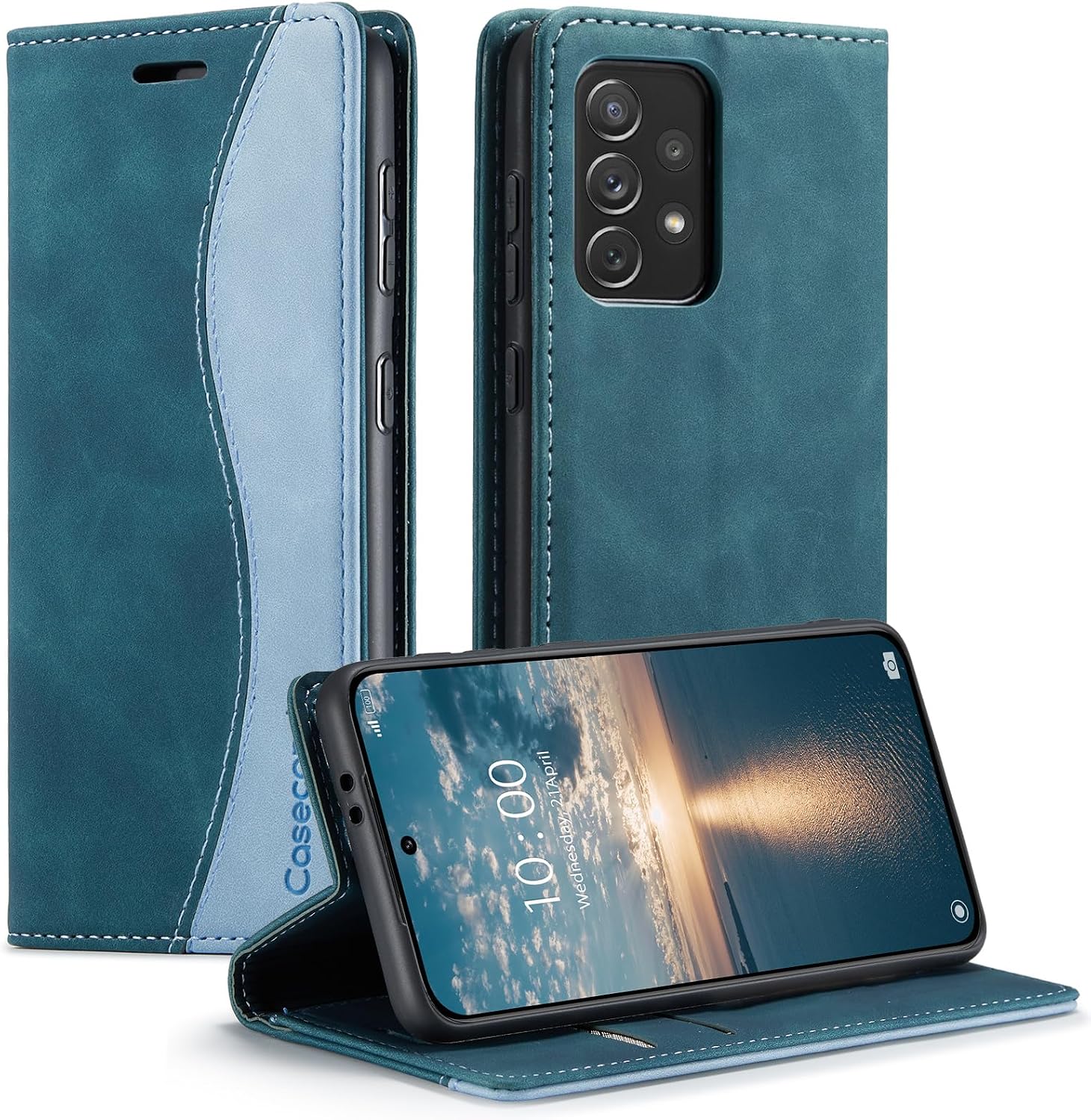 Casecond Funda para Samsung Galaxy A53 5G Cuero Premium Flip Folio Carcasa Case con Tarjetero Fundas Tapa Libro Magnético con Bloqueo RFID Proteccion para Mujeres Hombres - Azul Verde