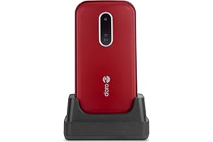 Doro 6620 Téléphone Portable 3G à Clapet Débloqué pour Seniors avec Grandes Touches, Touche d'Assistance avec GPS et Socle Chargeur Inclus (Rouge/Blanc) [Version Française]