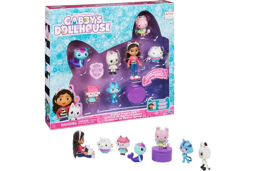 Gabby’s Dollhouse, Deluxe Figure Gift Set with 7 Toy Figures and Surprise Accessory, Kids’ Toys for Ages 3 and above, 9cm (Gabby) und 4-5,5cm (Katzen)