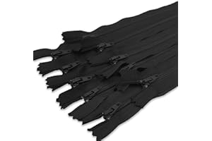 MARARDI [Pack 10] Cerniere [Nero] Nylon [20 cm] Chiusure Lampo per Cucito e Artigianato per Stoffa Vestiti Borse per Cucire a Macchina Patchwork Tessuto di Cotone con Chiusura in Metallo