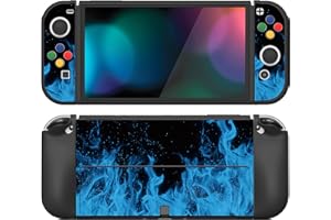 playvital Cover Custodia per Nintendo Switch OLED,Copertura Morbida TPU Protezione per Joycon Console con Copri Analogici/Tasti(ZealProtect)-Fiamma Blu