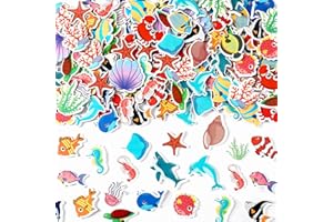 JULBEAR 300 Pieces Ocean Stickers,Sea Fish Foam Sticker Bulk Self-Adhesive Creature Tropical Fish Sea Turtles for Arts Crafts Ocean Theme Party Favors Decoration Home DIY Supplies