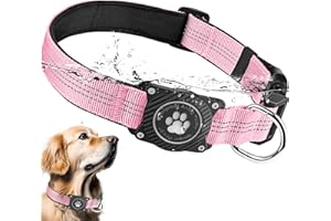 Ytanest AirTag Collar Perro Impermeable Integrado Luminoso Soporte de Apple Air Tag Reflectante Anti-Pérdida Protección, Rosa 02, XL