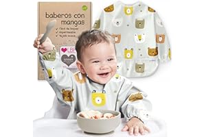 Nombear Baberos Bebé Impermeables con Mangas - Babero con Mangas Impermeable para BLW, desde 6 Meses, Fácil de Limpiar y de Secado Rápido