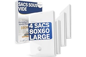 Stringari Sac Sous Vide Vetement Aspirateur Lot de 4 pièces L 80x60 - Sac de Rangement Sous Vide De Qualité Supérieure - Housse Aspirable Rangement Les Seules Avec une Épaisseur de 90 Microns