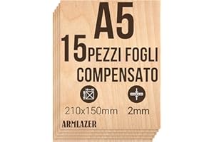 ARMLAZER COMPENSATO A5 210 x 150 х 2mm, 15 Pezzi, Pannelli di Legno, Pirografia, Tavola Modello Casa, Fai Da Te Fatto a Mano, Fogli Legno per Taglio