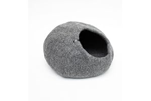 LucyBalu® Grotte de Lit pour Chat | Panier Confortable 100% Laine Naturelle | Niche Fait à la Main au Népal | Maison d'Intérieur | 45x45x28cm | Gris