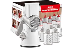 GDL Grattugia Formaggio, Grattugia Verdure con 5 Lame di Tamburo, Affetta Verdure Manuale Taglio Facile e Veloce, Grattuggia Tritaghiaccio per Formaggio Ghiaccio Dado Cetriolo Carota Cavolo, Bianco