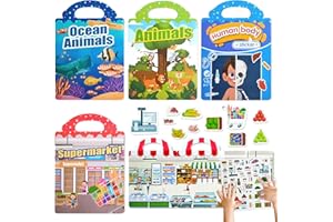 KIDCLOUD 4-Pack Reusable Sticker Books for 2-5 Year Olds: Kids Puffy Stickers for Children Educational Toys for 2+ 3 4 Year Old Boys Girls Birthday Gifts Travel Games Plane Activities for Kids Toddlers Crafts