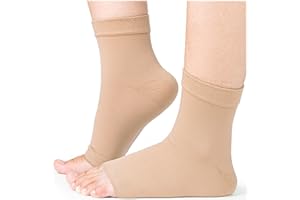Calcetines de compresión de tobillo Cozlow (medianos, beige), tobillera eficaz con compresión de 20-30 mmHg para aliviar el dolor de pie, funda de soporte para tobillo
