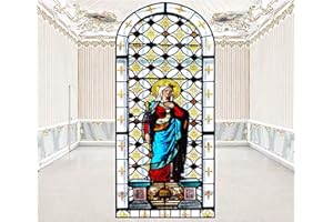 ‎SIUNWDIY Frosted Buntglas Fenster Film, Kirche Figuren Badezimmer Aufkleber Opaque Privatsphäre Selbstklebende Glasfilm, für Wohnzimmer Küche Miete Wohnung,A,45x80cm(16"x32")