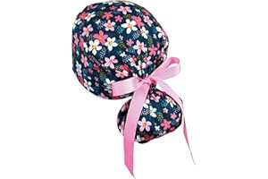 CALOMED Calot de Bloc Charlotte Chapeau Infirmière Bonnet en Tissu pour Personnels de Santé ou Pâtissier Modèle Pony Queue de Cheval Femme ou Homme Cheveux Longs (Fleurs Roses)