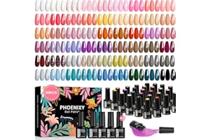 60Pcs Esmaltes Semipermanentes para Uñas, Phoenixy 162 Efectos 54 Colores de Pintauñas Semipermanentes Kit Incluye Top Coat, Base Coat, Matte Coat, Glitter Coat, Kit Uñas Semipermanentes Rosa, Azul