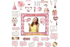 POPOYU 18th Birthday Decorations Girls Boys,Rose Gold Inflatable Selfie Frame&38Pcs 18th Birthday Photo Booth Props,Giant Inflatable Party Photo Booth Frame for Girls Ladies 18thBirthday Party Decorations