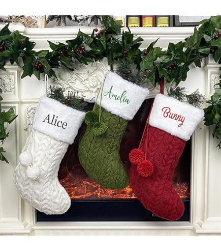 HOBULL Calza Befana Personalizzata Set Di 2 - Calze Natale Da Appendere Con Nome, Calza Natalizie Da Appendere Vuota Grande, Calze Natalizie Nome Ricamare Regali Natale Bambini Camino Decorazione