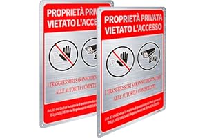 Ashoaza Cartello Area Videosorvegliata, Cartello Proprietà Privata in Alluminio Spazzolato, 20x30 Cm Divieto Accesso, 2 Pezzi Cartello Vietato L'accesso con Avviso GDPR, resistente ai raggi UV