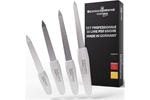 SCHWERTKRONE Set 4 Lime per Unghie in Zaffiro di Alta Qualità - Solingen, 4 Pezzi di Lime per Unghie in Diverse Misure, Ideali per Manicure e Pedicure