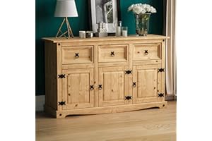 Amazon Basics Corona Sideboard, 3 Door 3 Drawer, Solid Pine Wood,Waxed, 76 x 125 x 40 cm (Previously Movian brand)