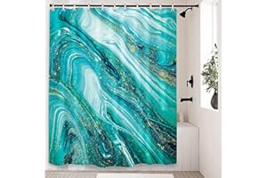 LIVETTY Mint Green Abstract Shower Curtain 180×180cm with 12 Hooks Mint Light Green Shower Curtain Turquoise Teal Fabric Bathroom Curtain Washable Quick-Drying