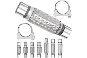 Swpeet 3 pièces 2,5 x 7,9 pouces tuyau d'échappement long avec 2,5 pouces échappement U - clip Kit, type universel tuyau d'échappement double tresse en acier inoxydable pour poids lourds et automobile