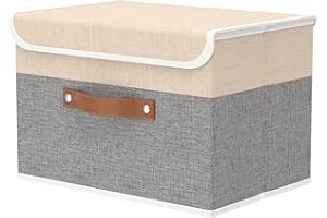 OUTBROS Cajas Almacenaje Lavable, Cubos de Ropa, Cesta de Almacenamiento Plegable, Juegos de Organizadoras con Tapa y Asa, Contenedores de Tela para Ropa, 45 x 30 x 30 cm, 1 unidades, Gris/Beige