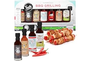 TOPLINE Hot Sauce Gift Set for Mens Gifts - Bold, Tasty Airstream BBQ Grilling Chilli Sauce 7pk Samplers for BBQ Party Food Hot Dogs. Great Christmas Gifts for Men, Stocking Fillers also Birthday