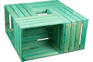 Kistenkolli Altes Land - Set di 4 cassette di frutta vecchie o nuove e decorative, tavolo da salotto, tavolino per mele, casse in legno (set da 4 pezzi, colore: Turchese