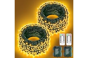 JXLEDAYY 2 Pack Outdoor Fairy Lights Battery Operated Christmas Lights Total 20M 200LED String Lights Waterproof with Remote Timer 8 Modes for Outside Garden Xmas Tree Patio Party Indoor Room Decor-Warm White