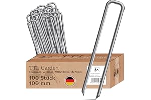 TTL Garden 100x Erdanker 100 x 13 x 2,9 mm - verzinkte & gehärtete Carbon Stahl Bodenanker Heringe für Unkrautvlies, Gartenvlies, Zaun, Vogelschutznetz, Camping - Anti-Rost robust rostfrei