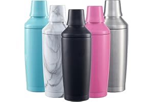 FABV Shaker à cocktail avec couvercle doseur à spiritueux – Shaker isotherme en acier inoxydable pour cocktails – Shaker à cocktail avec passoire à cocktail intégrée (noir minuit)